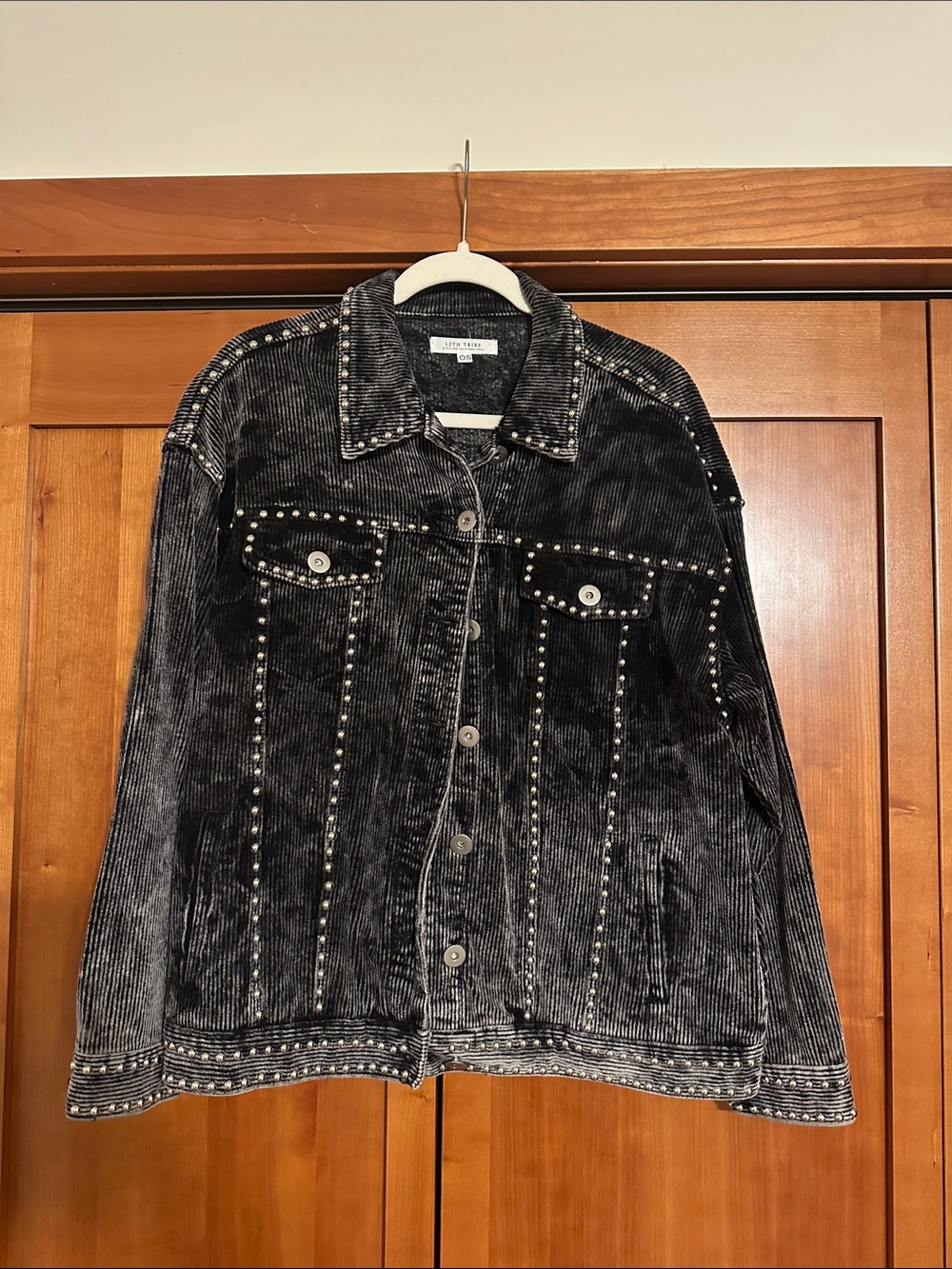 12th Tribe Black Studded Corduroy Jean Jacket